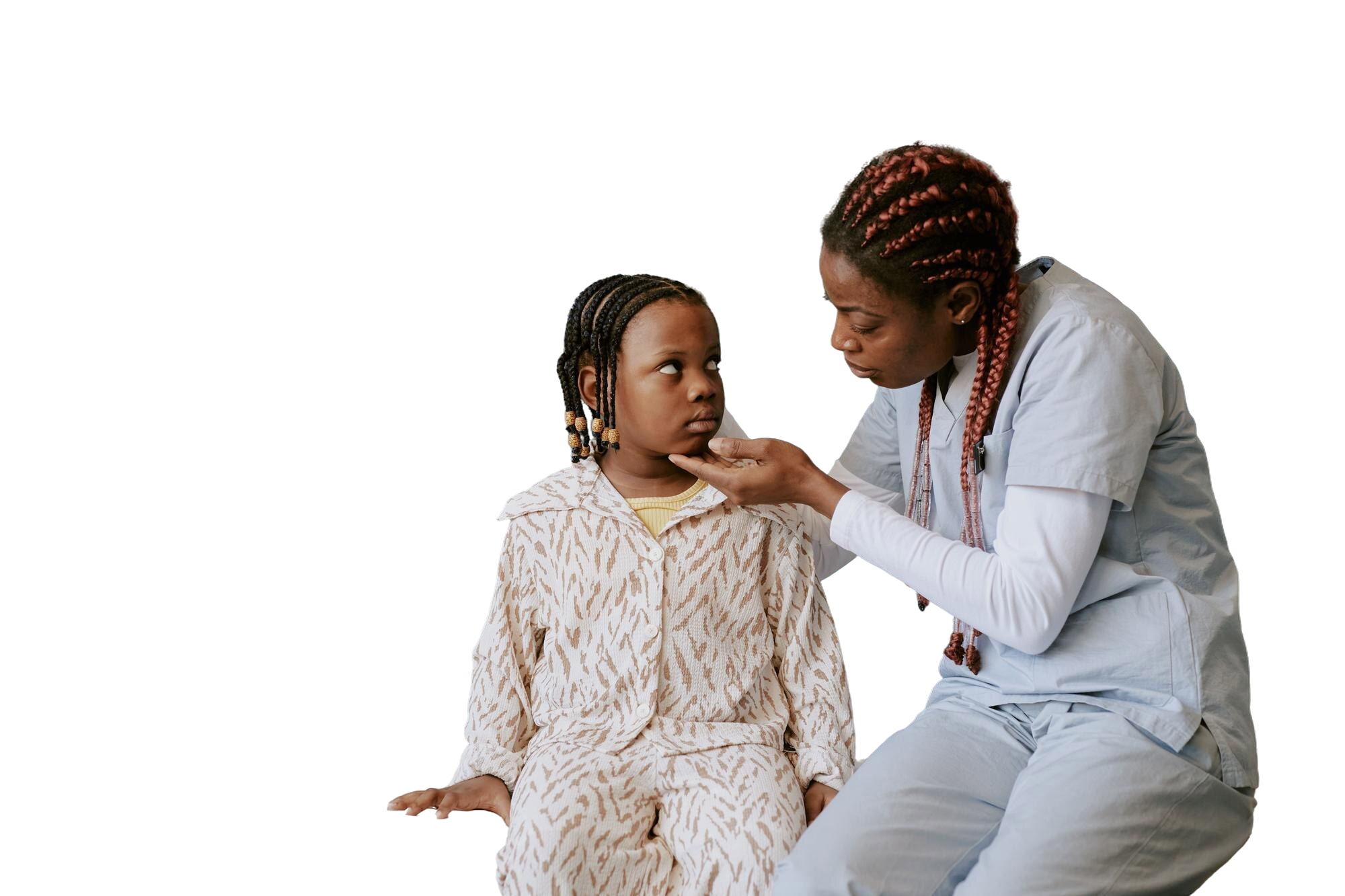 woman-engaging-young-girl-medical-clinic